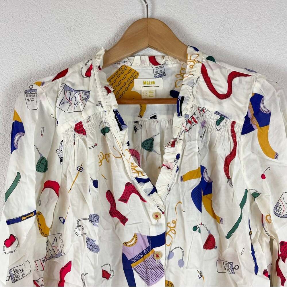 Maeve By Anthropologie Button Down “Snow Day” Blouse in Size 6. Preloved.